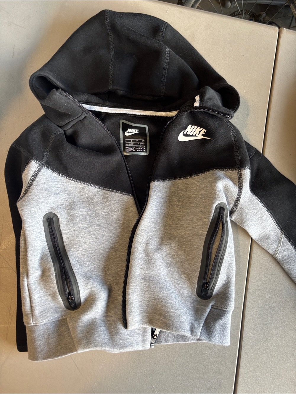Nike Kids Black & Gray Hooded Zip Sweatshirt with White Logo